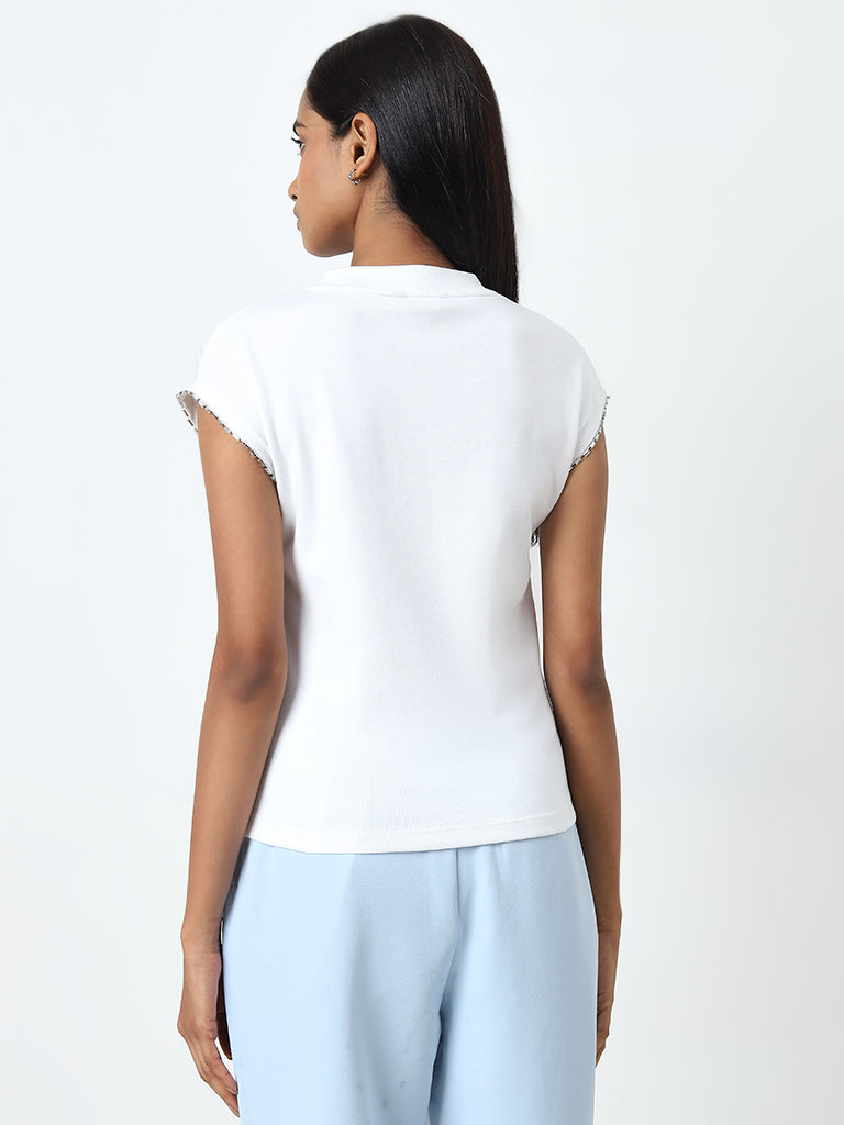 Wardrobe White Embellished Cotton-Blend Top