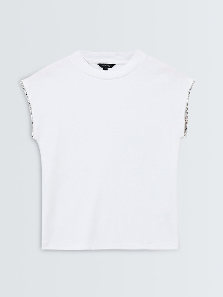 Wardrobe White Embellished Cotton-Blend Top