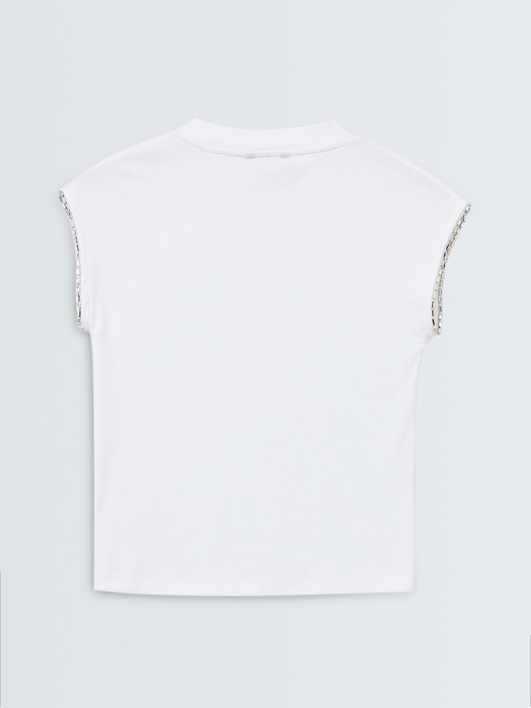 Wardrobe White Embellished Cotton-Blend Top