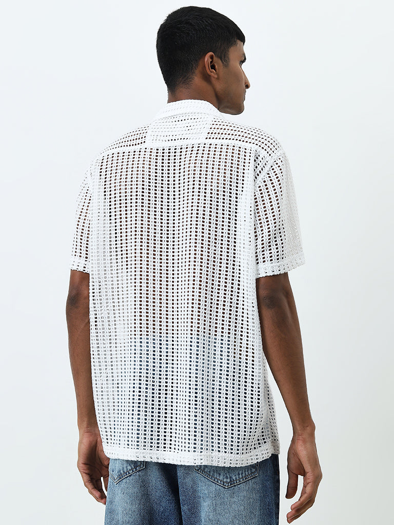 Nuon White Crochet Detailed Relaxed-Fit Shirt