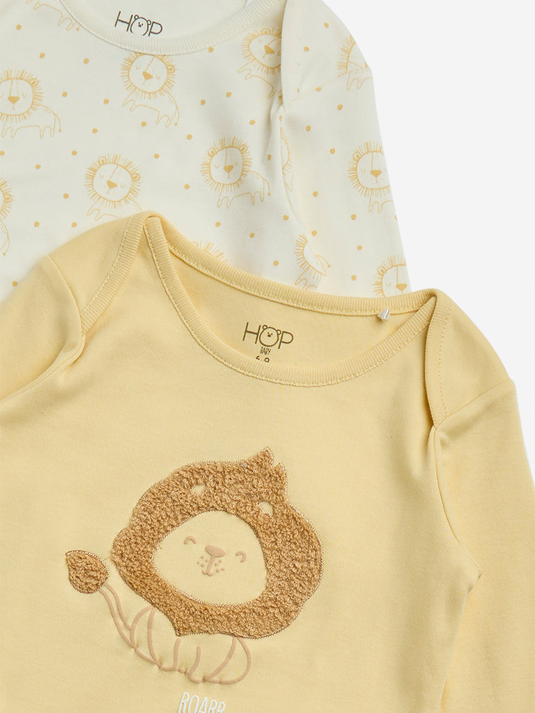 Westside HOP Baby Boy's Yellow Applique-Detailed Cotton Rompers and Bib Set for Casual Wear Zoomed View