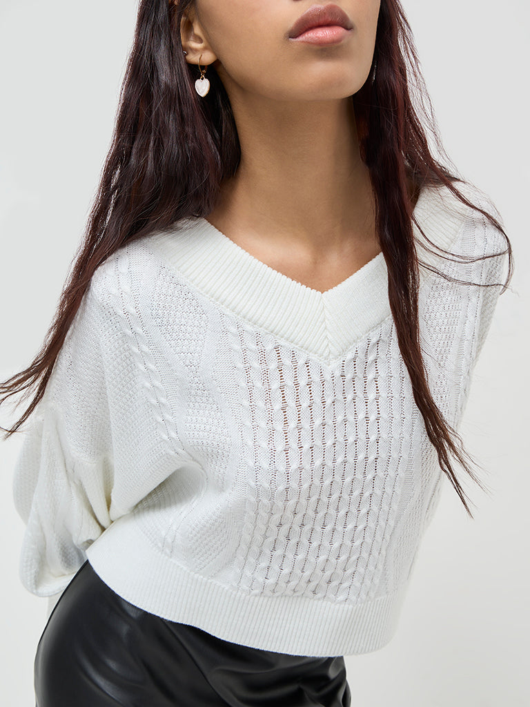 Nuon Off-White Cable Knitted Sweater