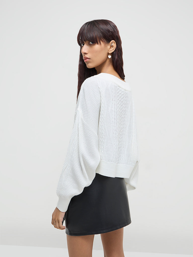 Nuon Off-White Cable Knitted Sweater