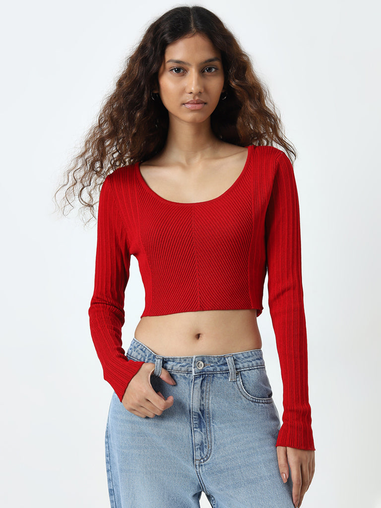 Buy Nuon Red Ribbed Top from Westside