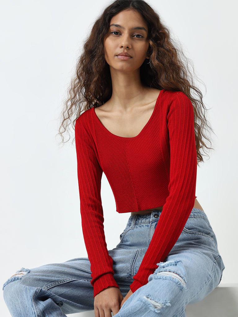 Buy Nuon Red Ribbed Top from Westside