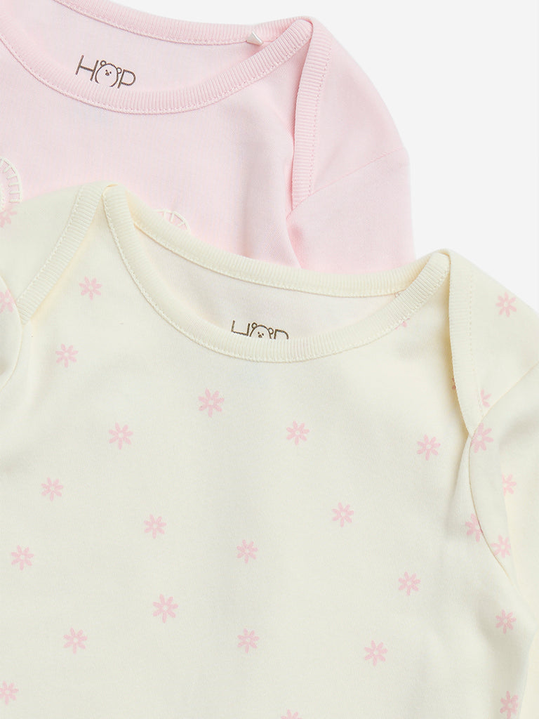 Westside HOP Baby Girl's Pink Printed Cotton Rompers and Bib Set for Casual Wear Zoomed View