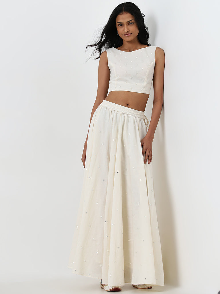 High waisted white cotton skirt sale