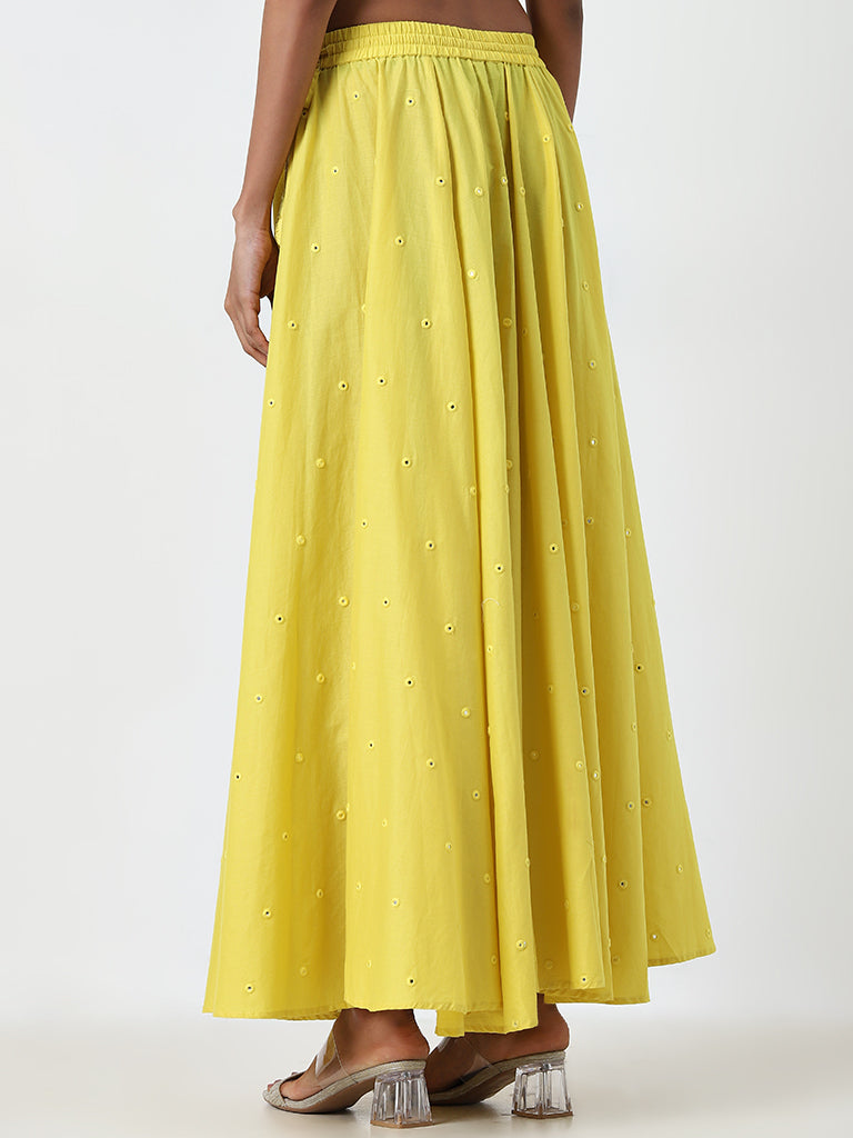 Buy Utsa Yellow Mirror Work Mid Rise Cotton Skirt from Westside