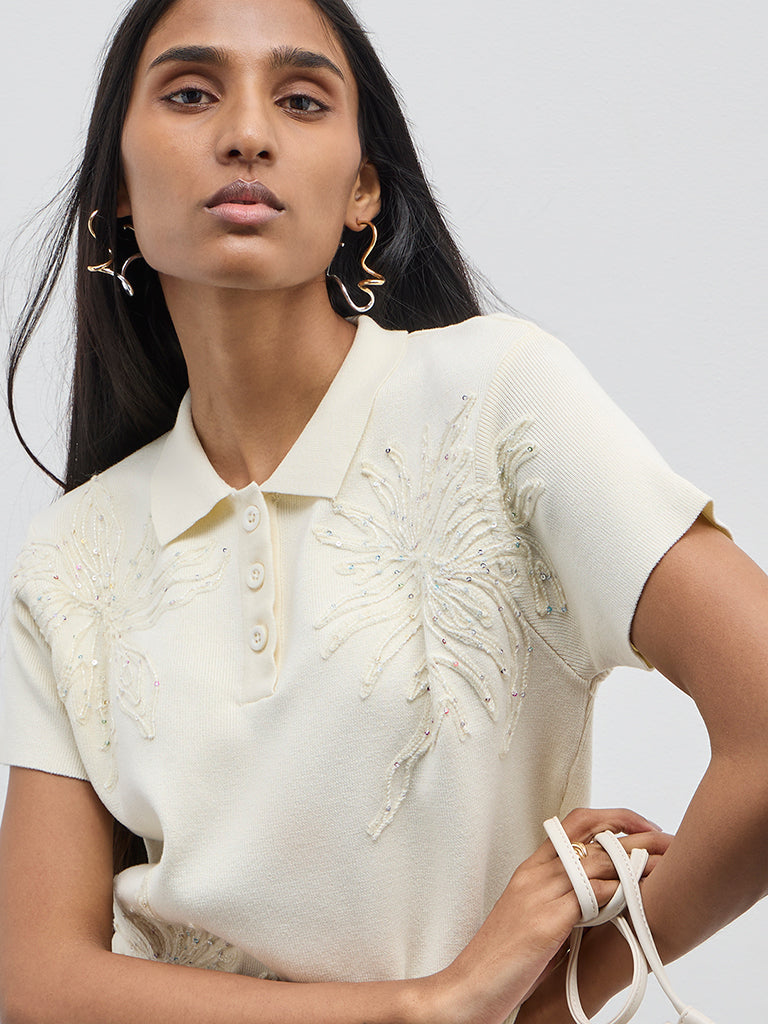 Wardrobe Off-White Floral Embroidered Top