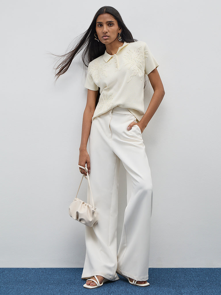 Wardrobe Off-White Floral Embroidered Top