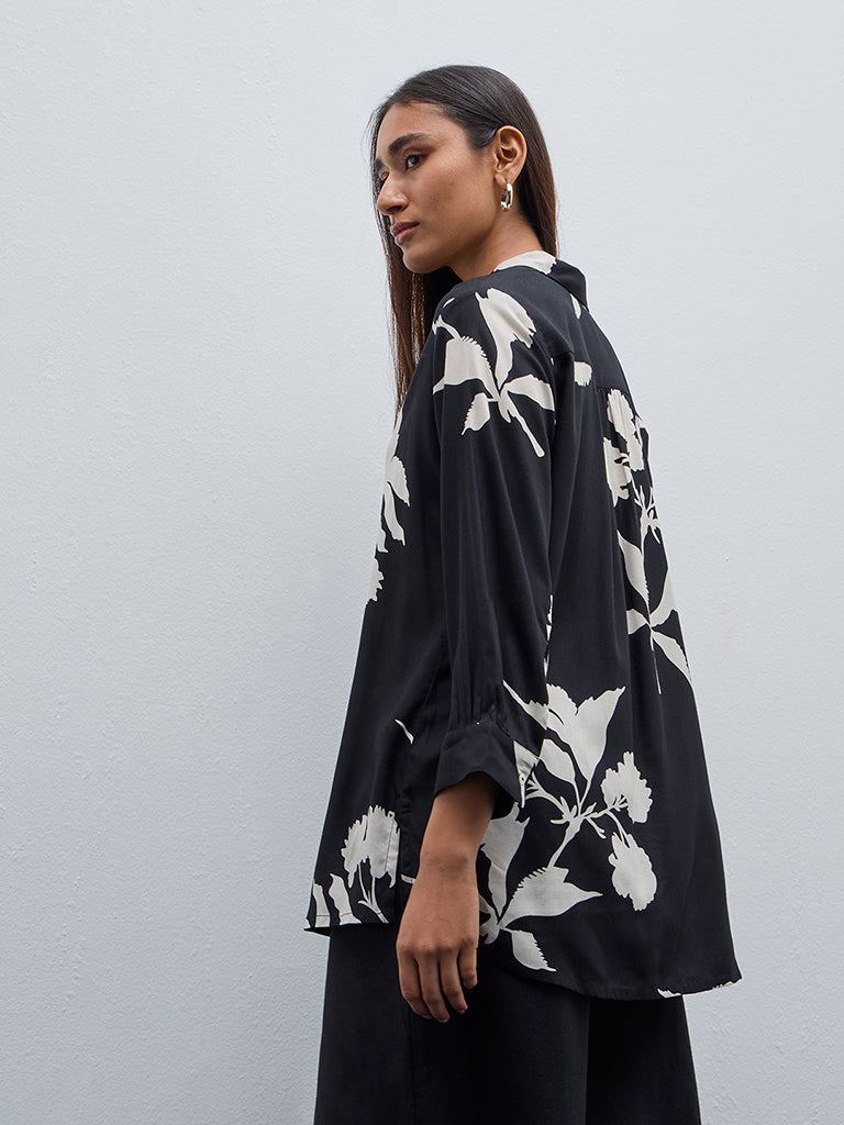 Buy Utsa Black Floral Design Straight Tunic from Westside