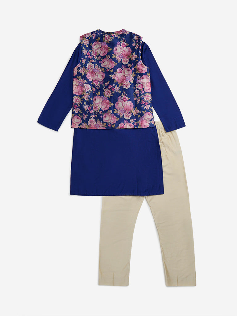 Westside Utsa Kids Blue Kurta, Jacket and Pants Set - (8 - 14yrs) for Ethnic Wear Back View
