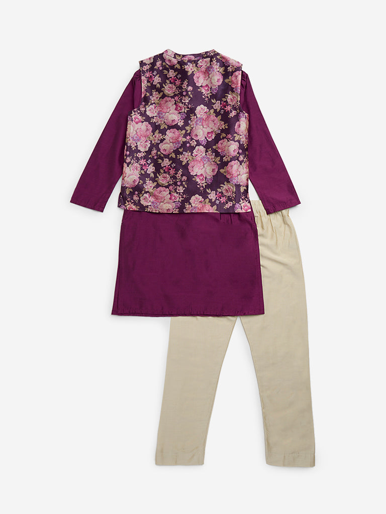 Westside Utsa Kids Purple Kurta, Jacket and Pants Set - (8 - 14yrs) for Ethnic Wear Back View