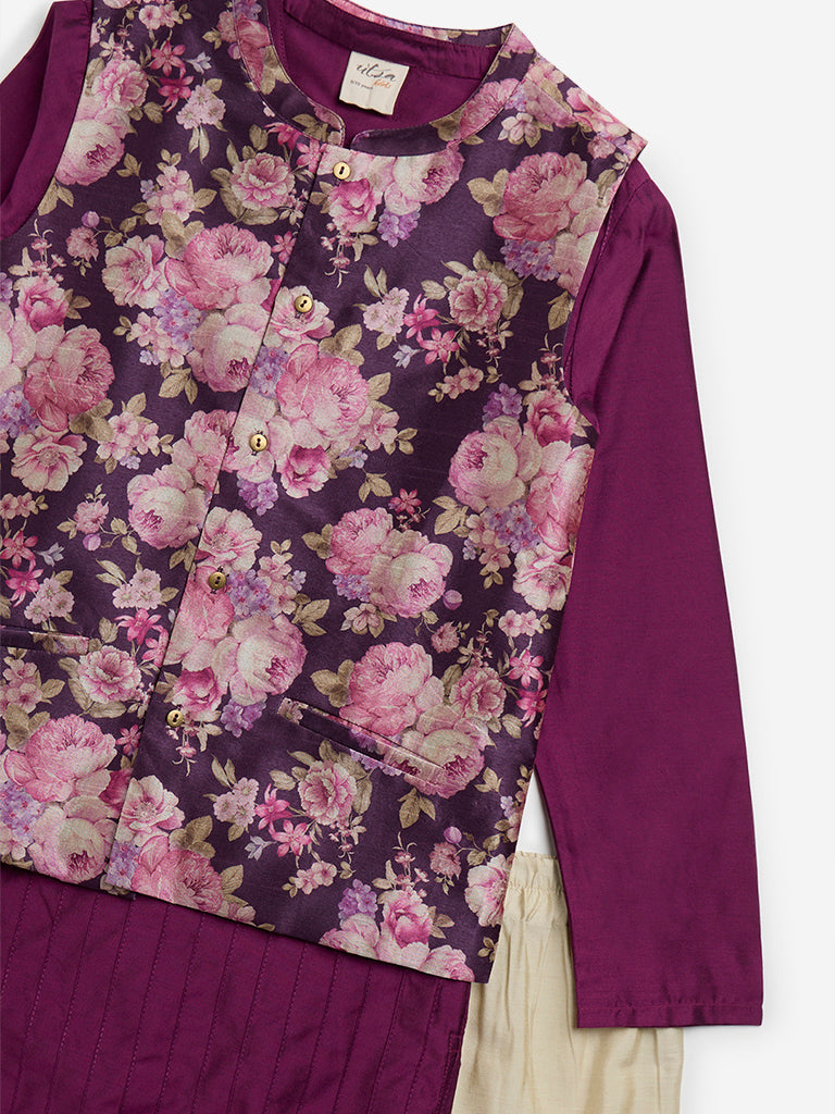 Westside Utsa Kids Purple Kurta, Jacket and Pants Set - (8 - 14yrs) for Ethnic Wear Zoomed View
