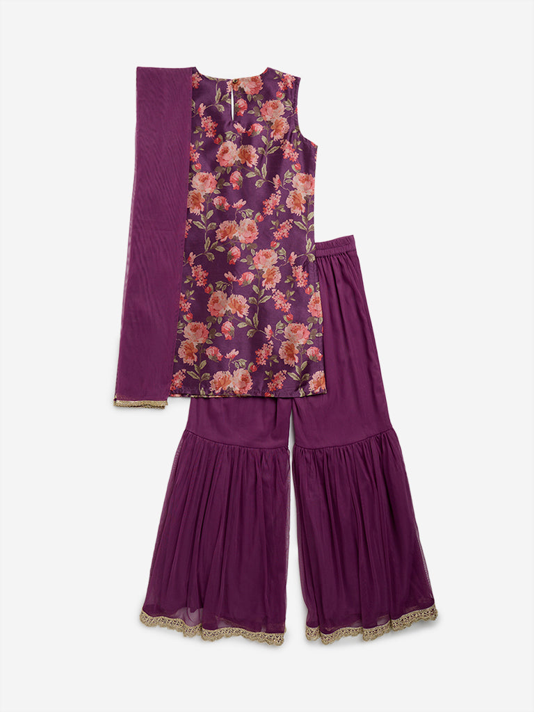 Westside Utsa Kids Purple Embellished Kurta, Sharara and Dupatta Set - (8 - 14yrs) for Ethnic Wear Back View
