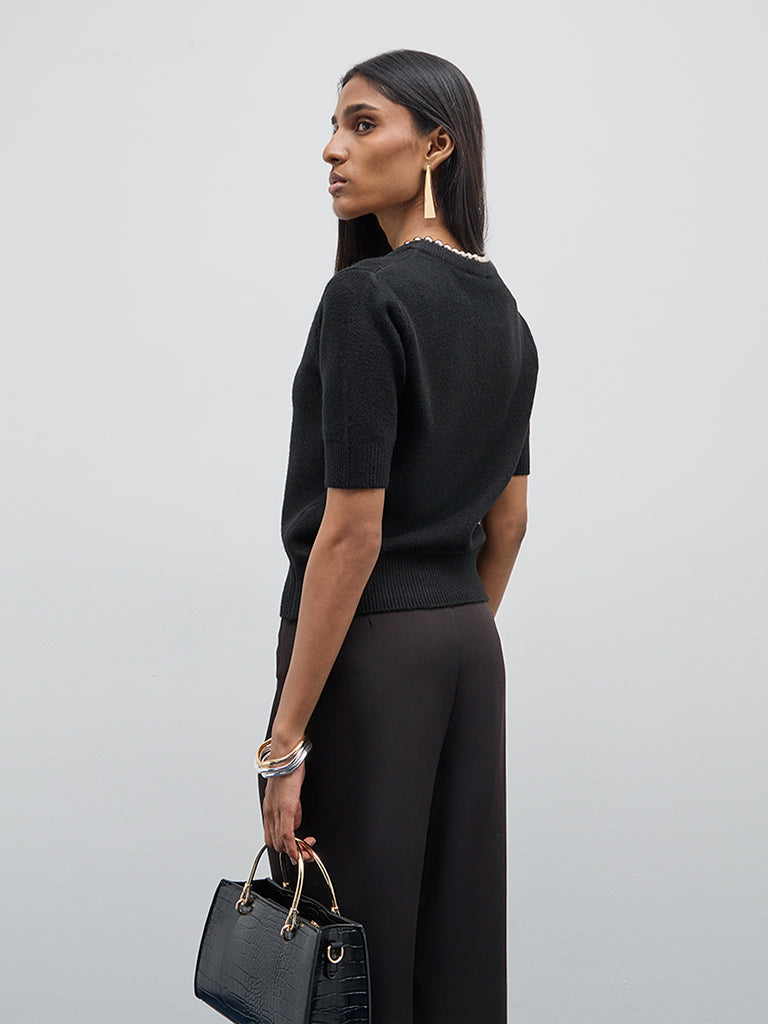 Wardrobe Black Pearl Embellished Knitted Top