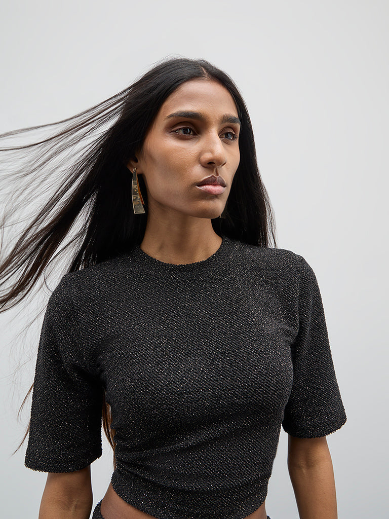 Wardrobe Black Shimmer Detailed Knitted Top