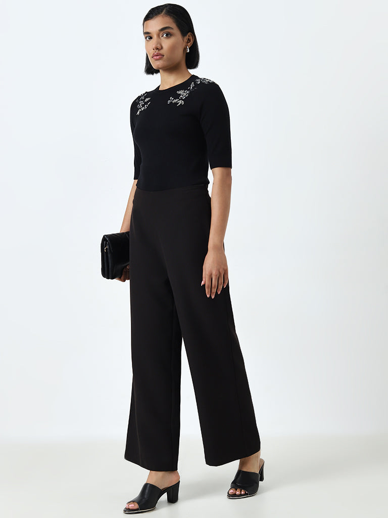 Wardrobe Black Floral Embellished Knitted Top