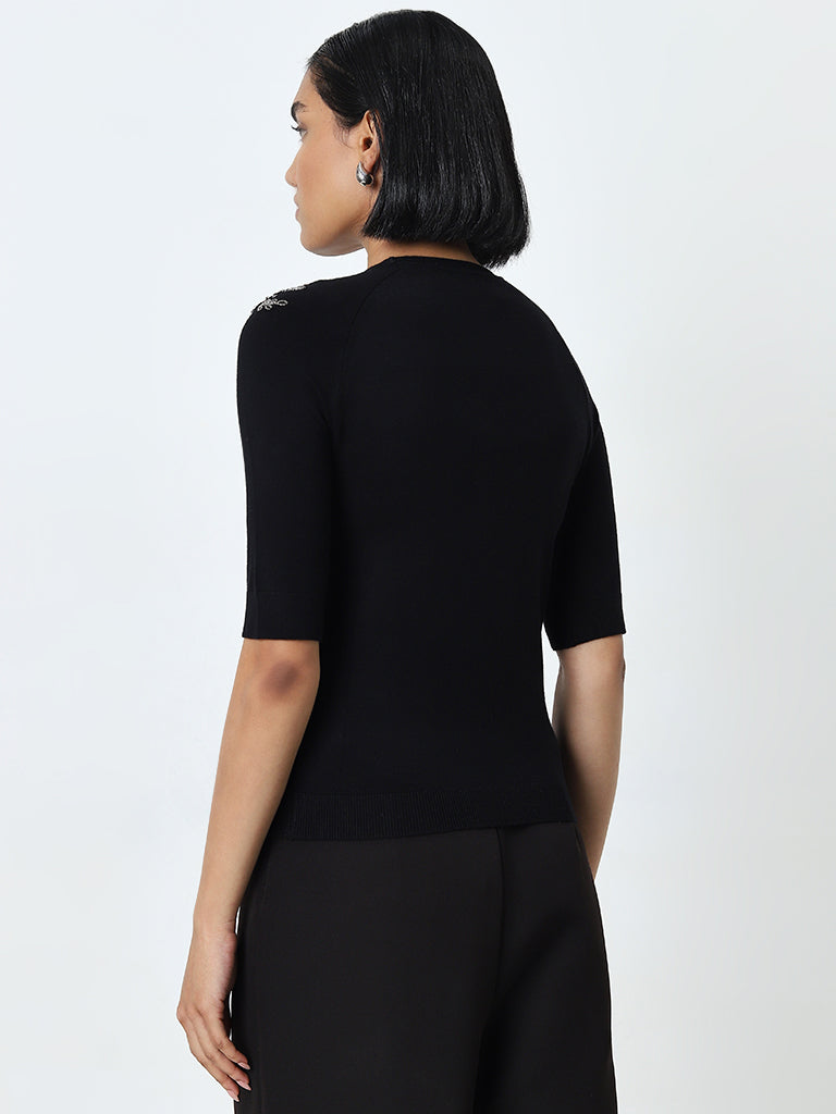 Wardrobe Black Floral Embellished Knitted Top