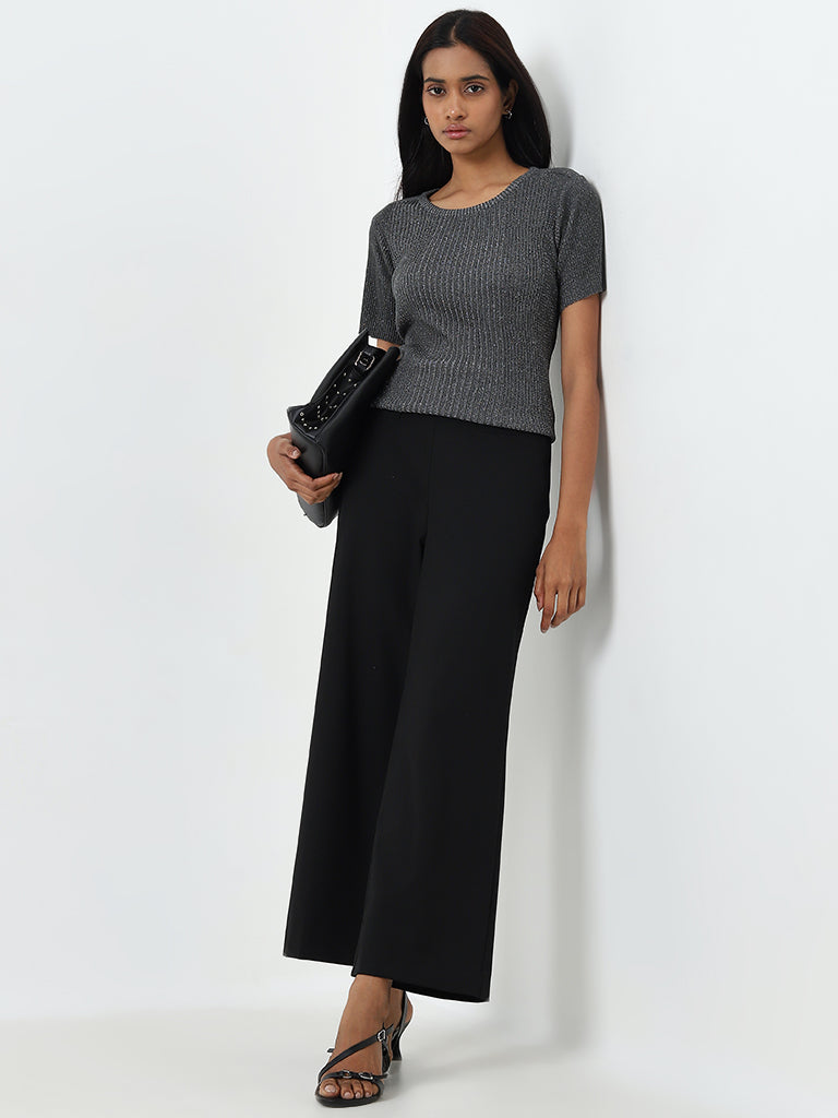 Wardrobe Dark Grey Ribbed Glitter Top