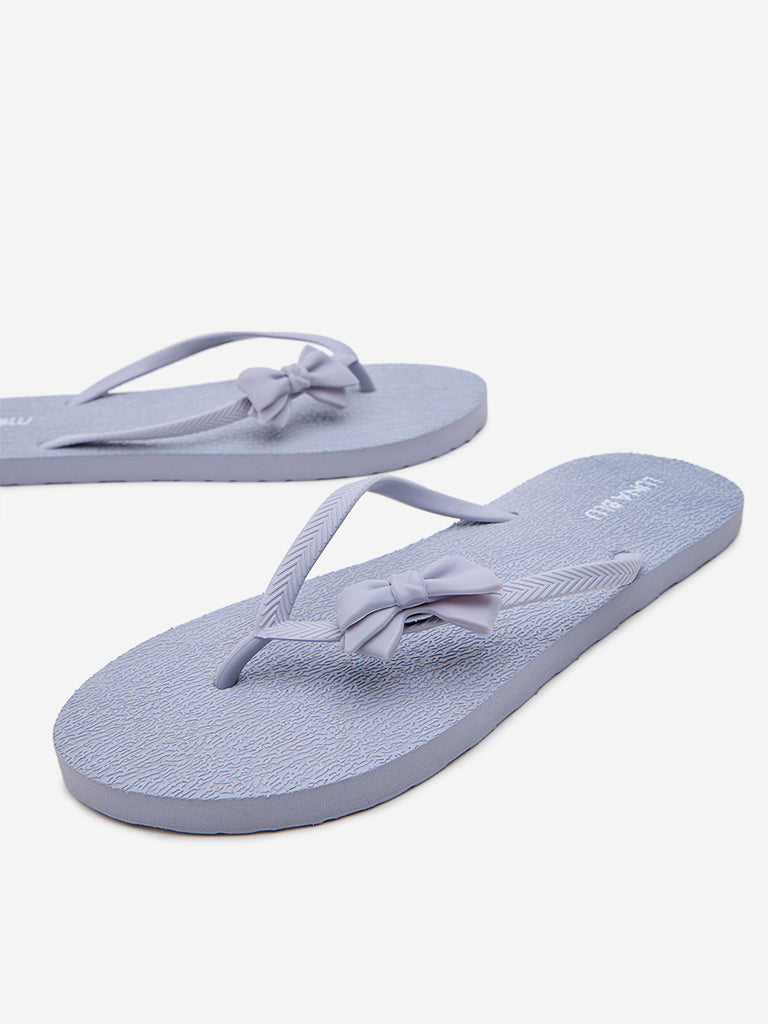 LUNA BLU Dusty Blue Bow-Detailed Flip-Flop