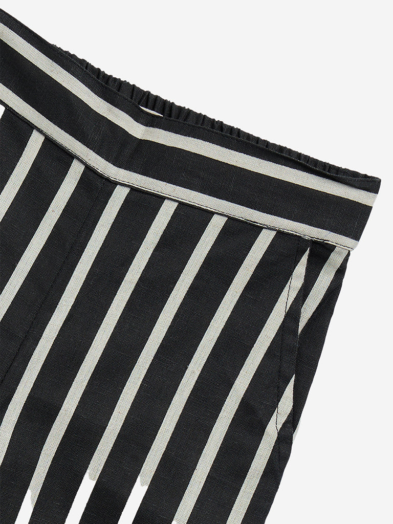 Utsa Kids Black Striped High-Rise Cotton-Blend Ethnic Pants - (2-8yrs)