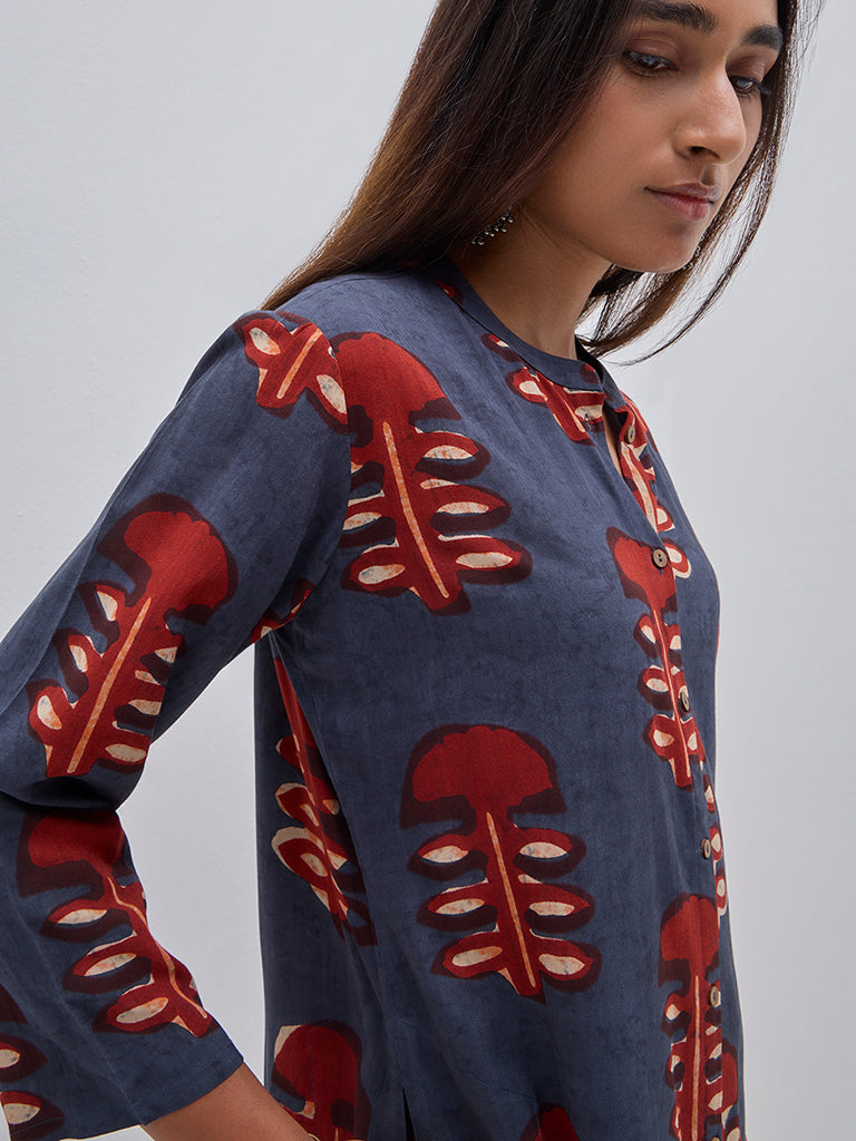 Utsa Navy Abstract Design A-Line Kurta
