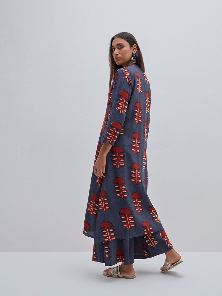 Utsa Navy Abstract Design A-Line Kurta