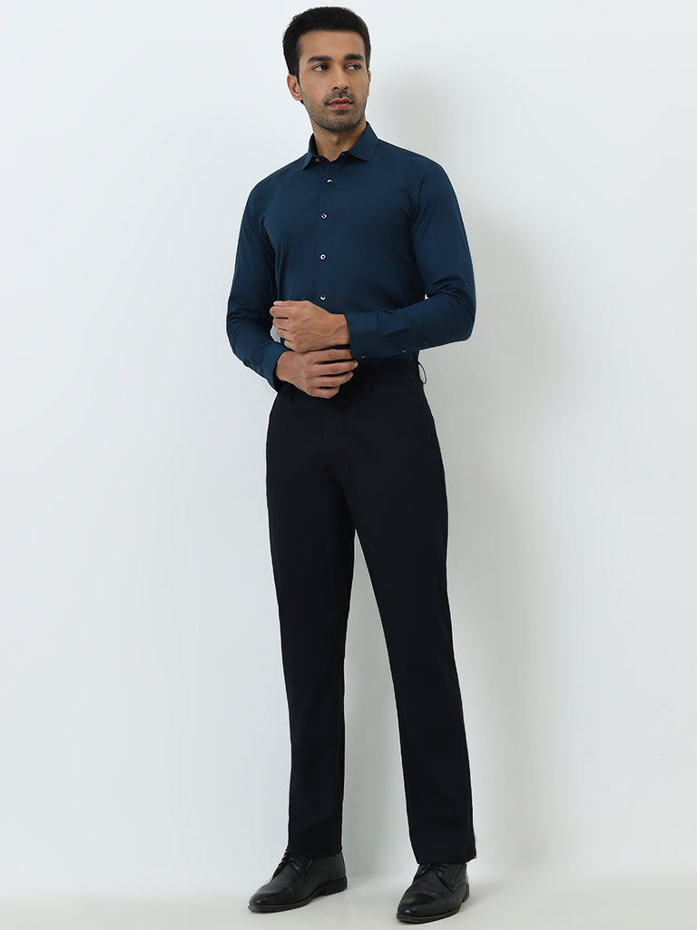 WES Formals Teal Ultra Slim-Fit Cotton-Blend Shirt