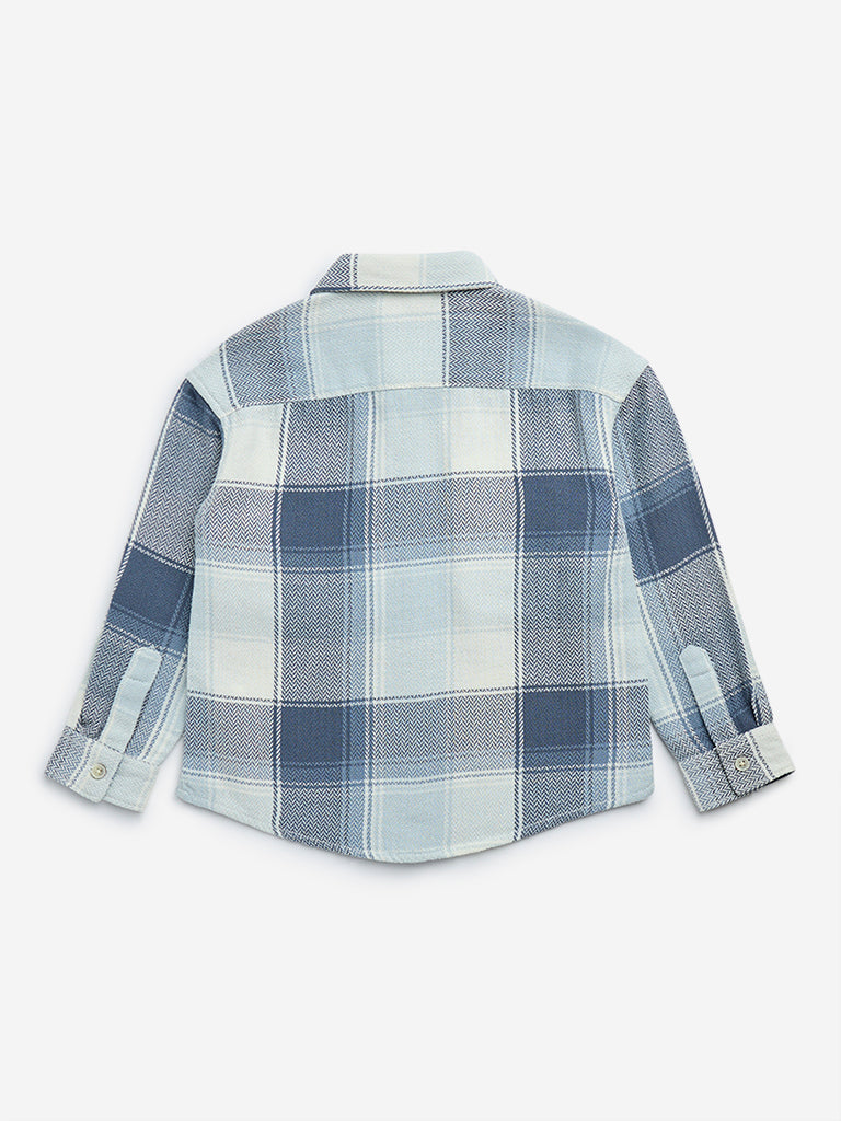HOP Kids Blue Checkered Cotton Shirt