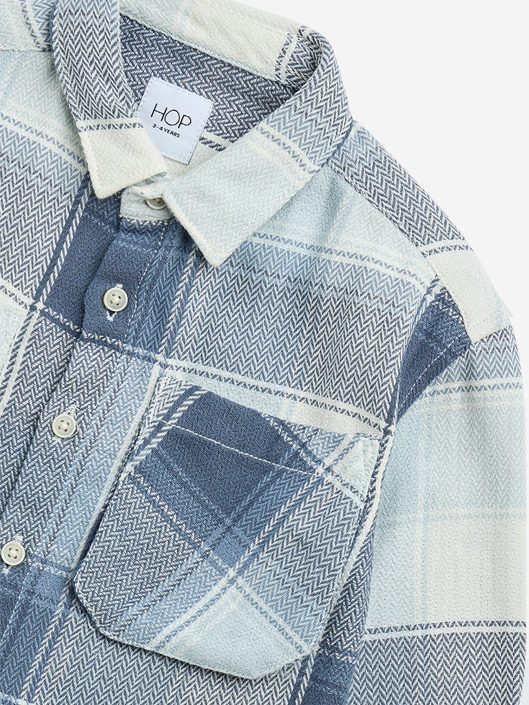 HOP Kids Blue Checkered Cotton Shirt
