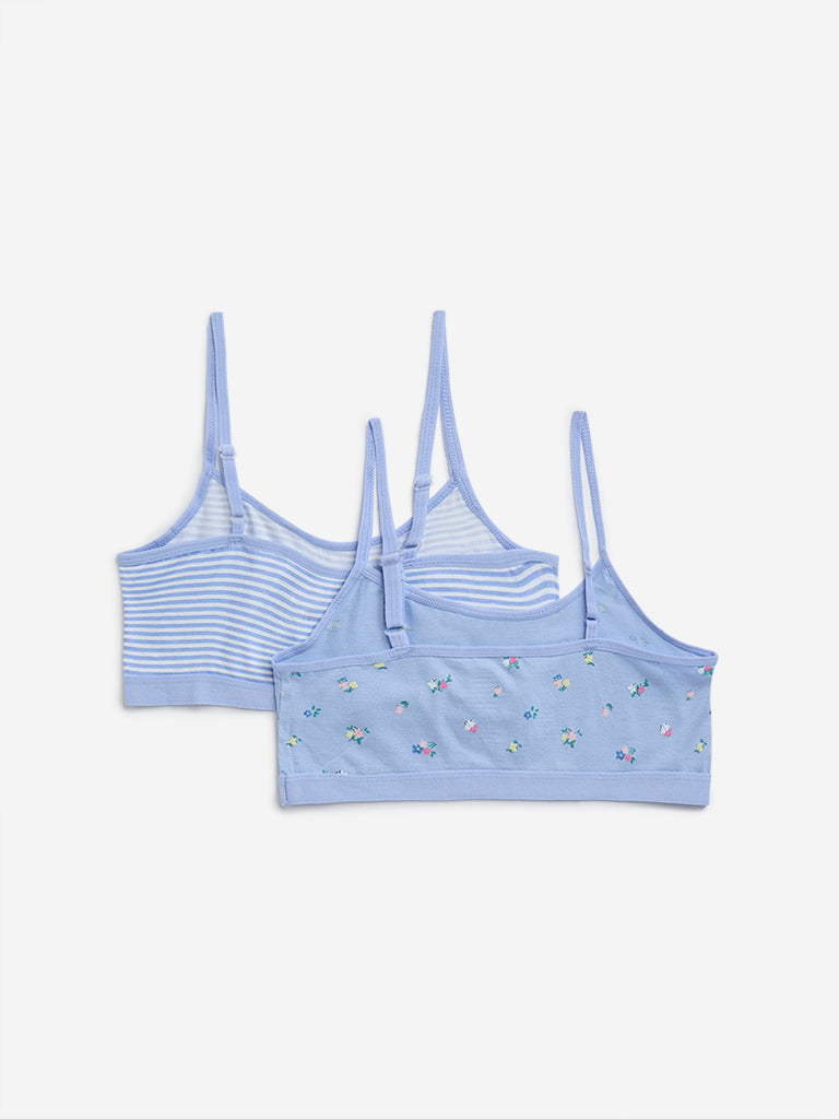 Westside Y&F Girl's Blue Printed Cotton Crop Tops - Pack of 2 for Casual Wear Back View