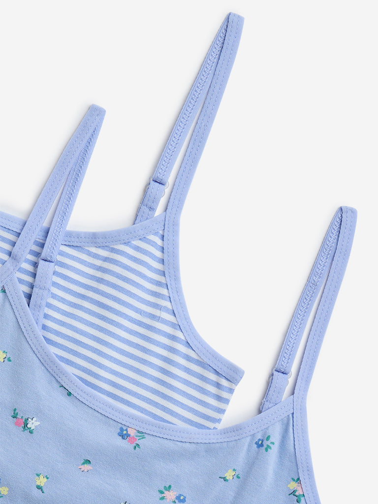 Westside Y&F Girl's Blue Printed Cotton Crop Tops - Pack of 2 for Casual Wear Zoomed View