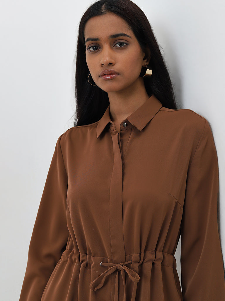 Wardrobe Brown Knot-Detailed A-line Dress