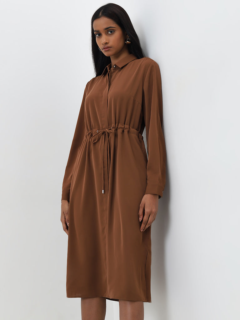 Wardrobe Brown Knot-Detailed A-line Dress
