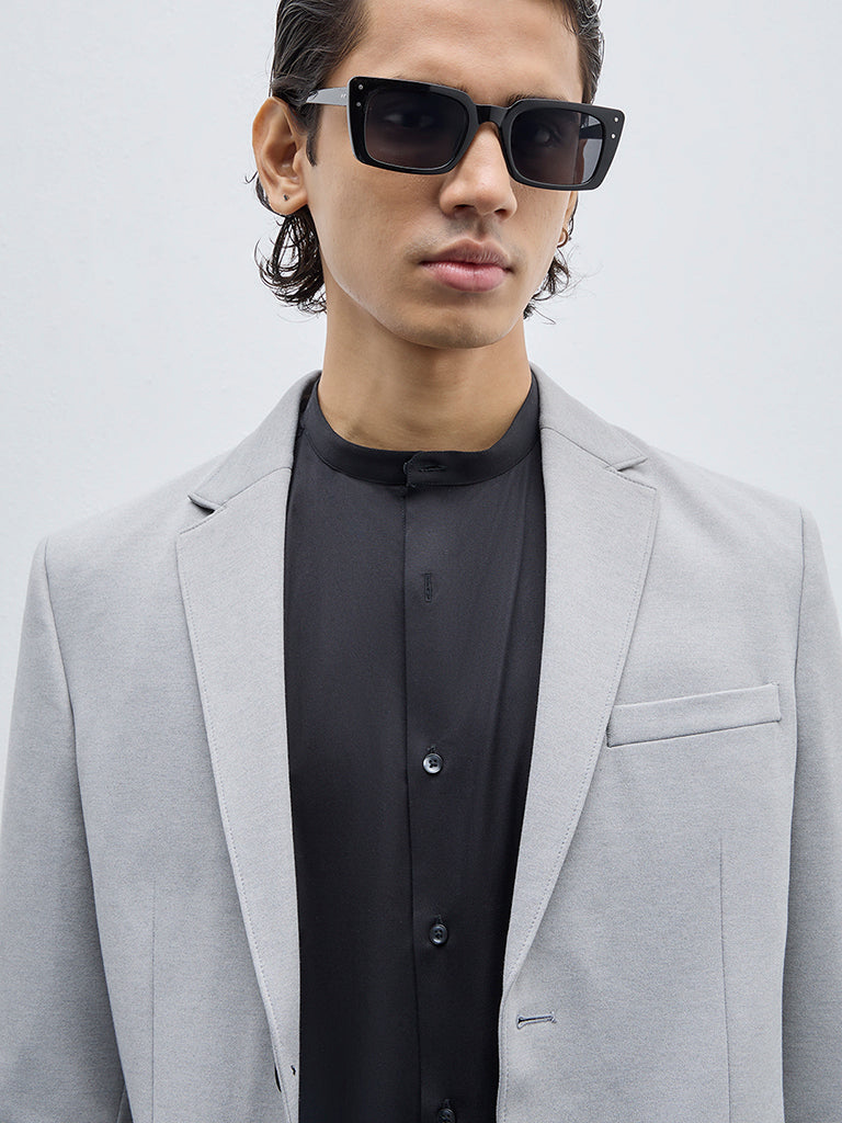 WES Formals Grey Solid Single-Breasted Slim-Fit Blazer