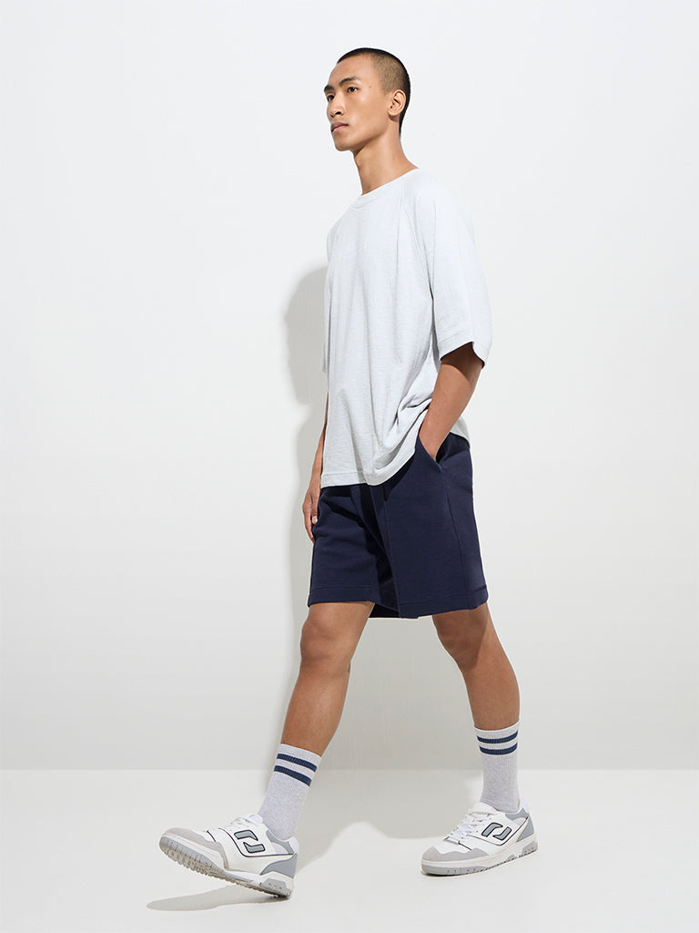 Studiofit Navy Relaxed-Fit Mid-Rise Cotton-Blend Shorts
