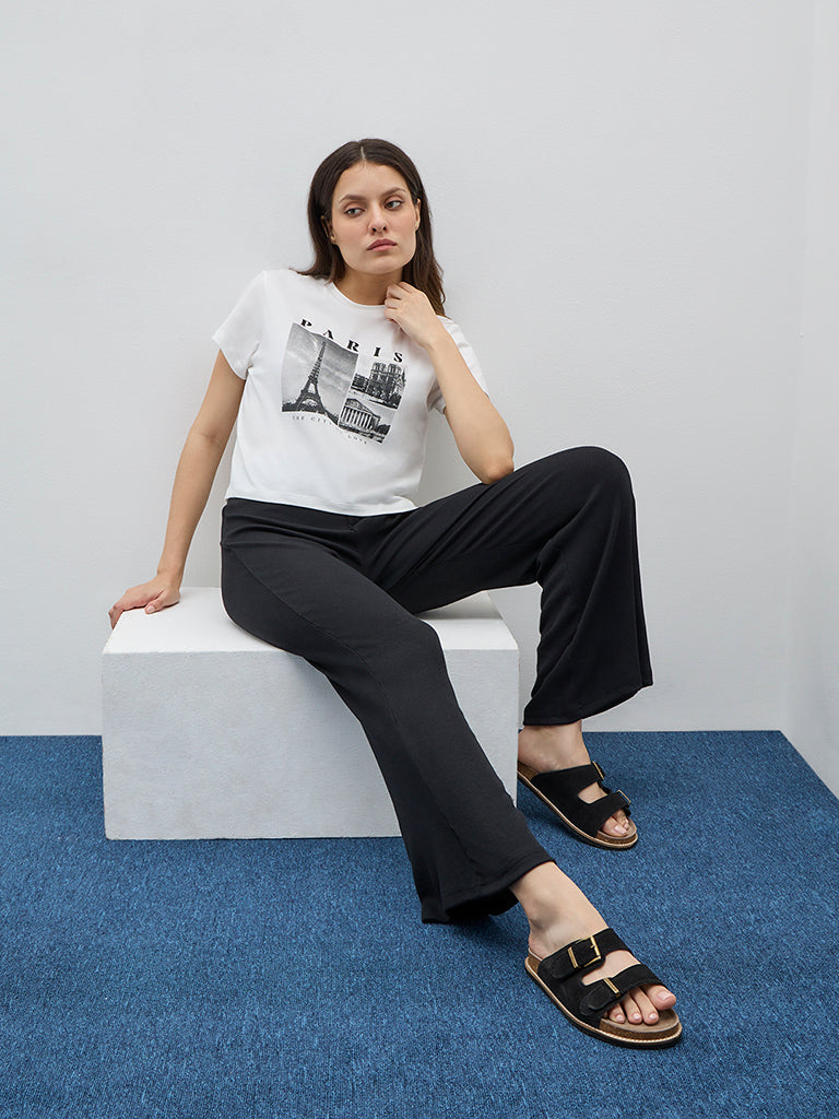 Superstar White Printed Cropped Cotton T-Shirt