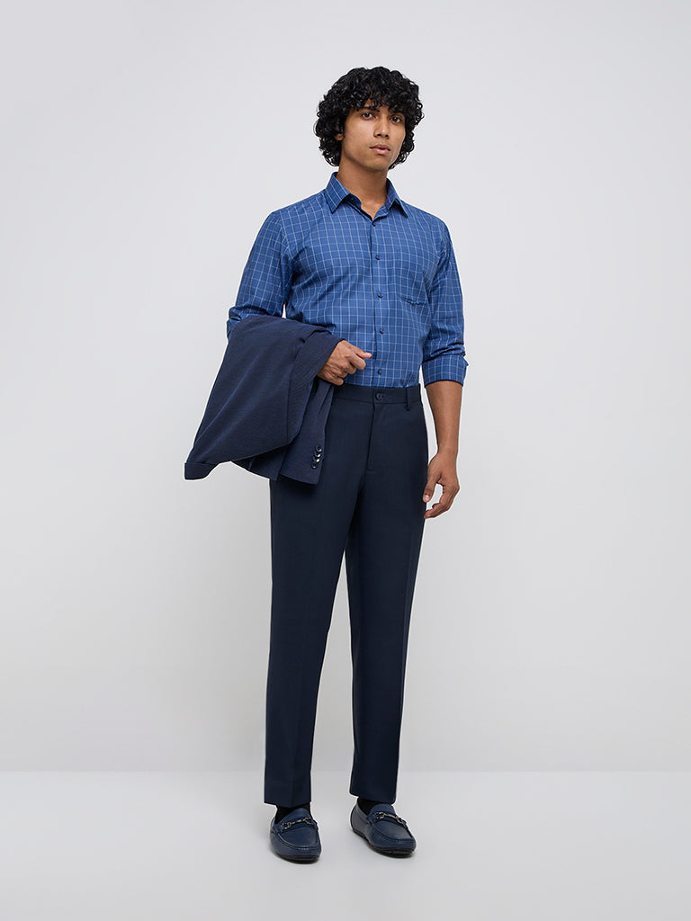 WES Formals Navy Checkered Relaxed-Fit Shirt