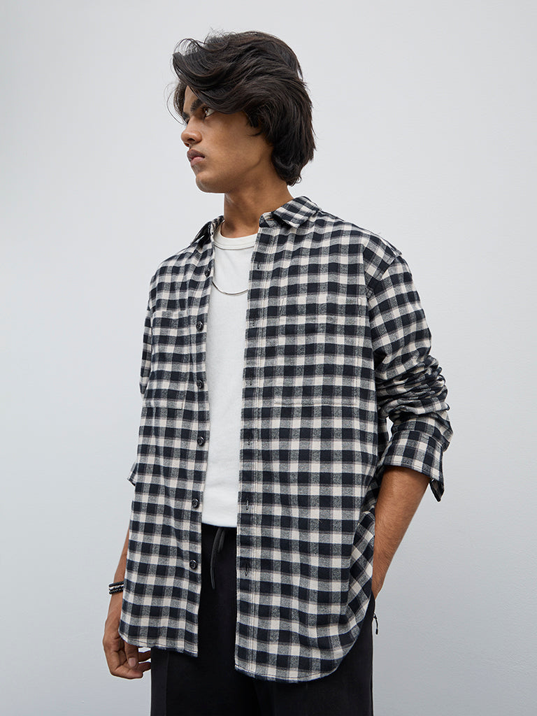 Nuon Charcoal Checkered Relaxed-Fit Cotton-Blend Shirt