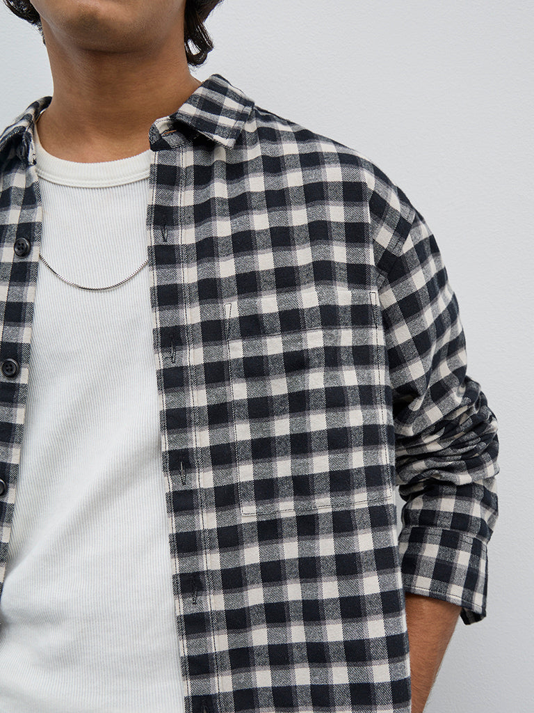 Nuon Charcoal Checkered Relaxed-Fit Cotton-Blend Shirt