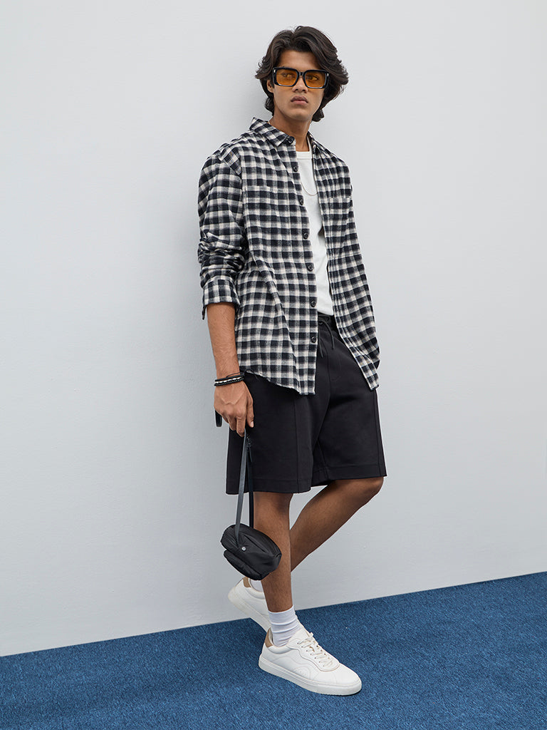 Nuon Charcoal Checkered Relaxed-Fit Cotton-Blend Shirt