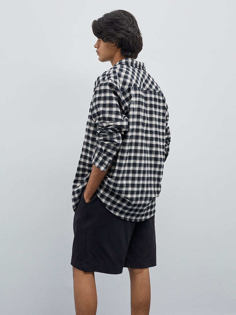Nuon Charcoal Checkered Relaxed-Fit Cotton-Blend Shirt