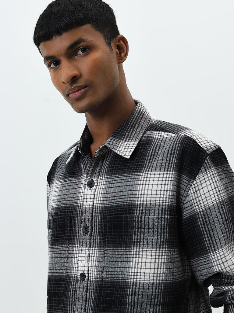 Nuon Black & White Checkered Relaxed-Fit Cotton Shirt