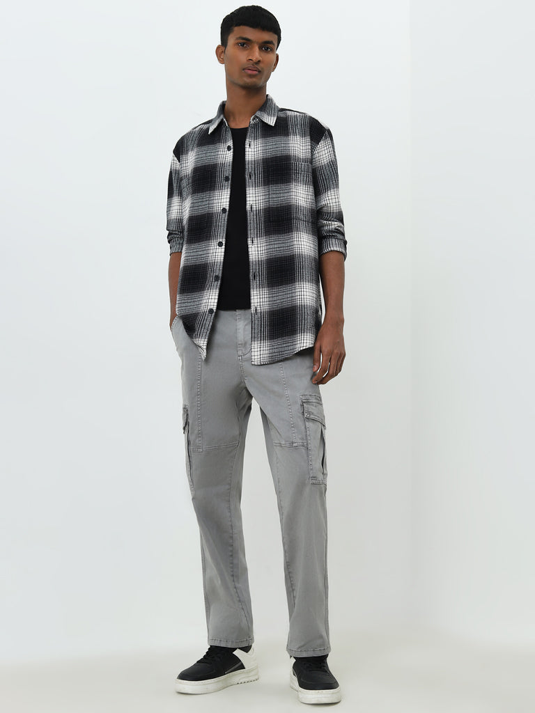 Nuon Black & White Checkered Relaxed-Fit Cotton Shirt