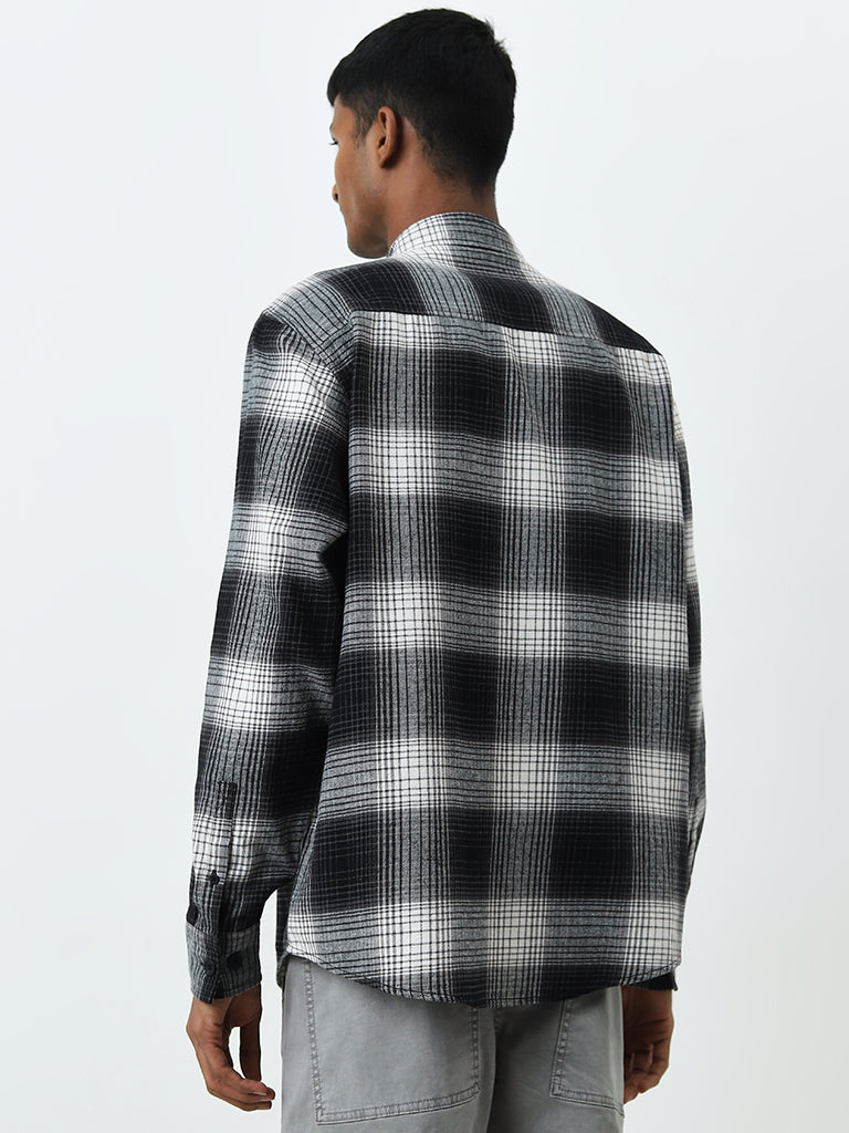 Nuon Black & White Checkered Relaxed-Fit Cotton Shirt