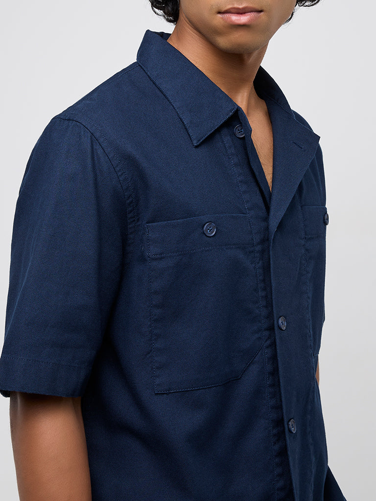 WES Casuals Navy Relaxed-Fit Cotton Shirt