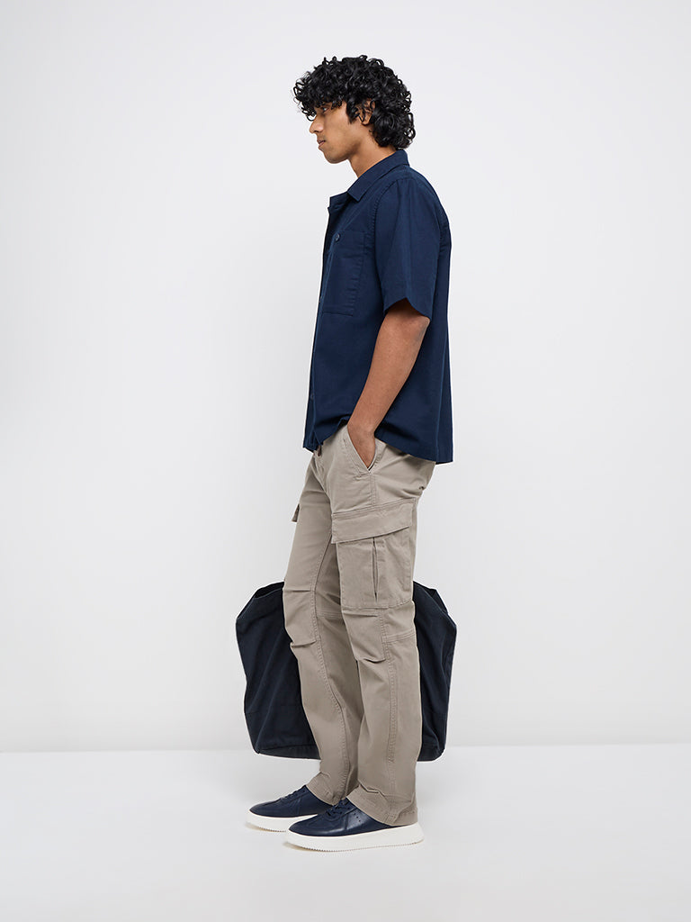 WES Casuals Navy Relaxed-Fit Cotton Shirt