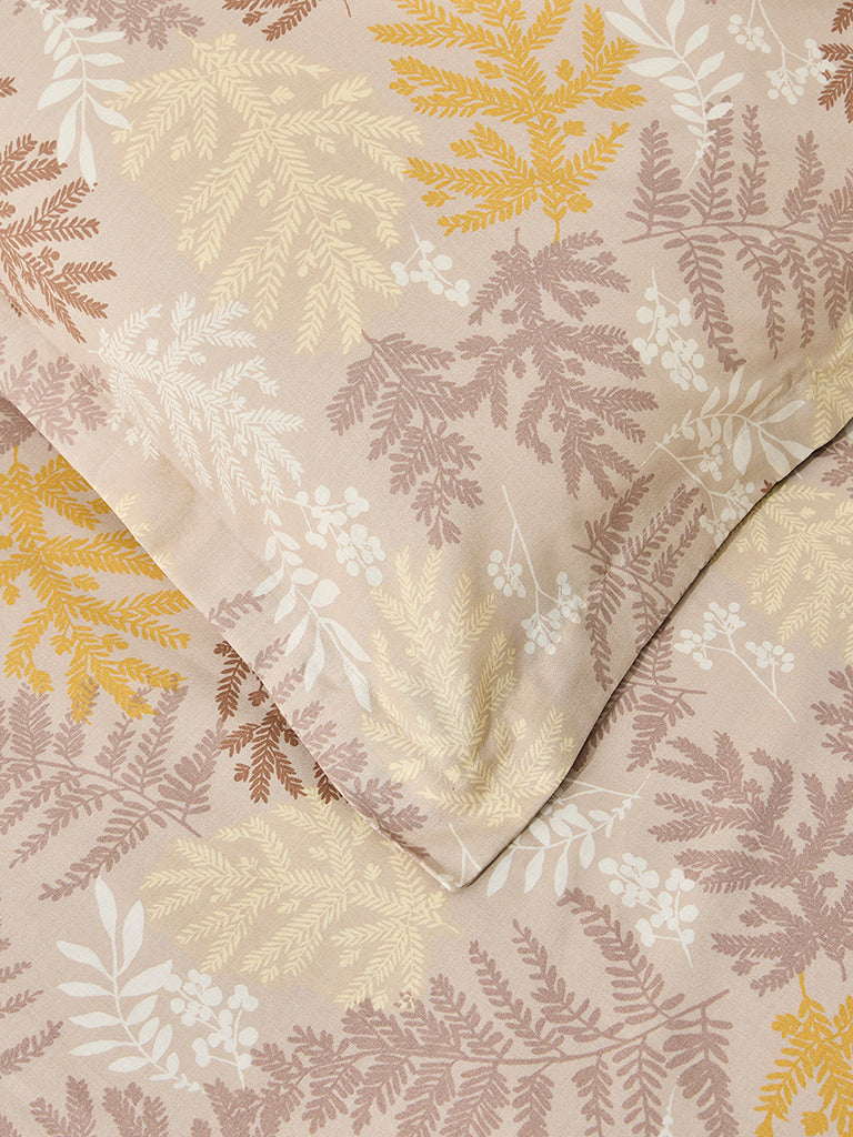 Westside Home Ochre Foliage Single Bed Flat Sheet and Pillowcase Set