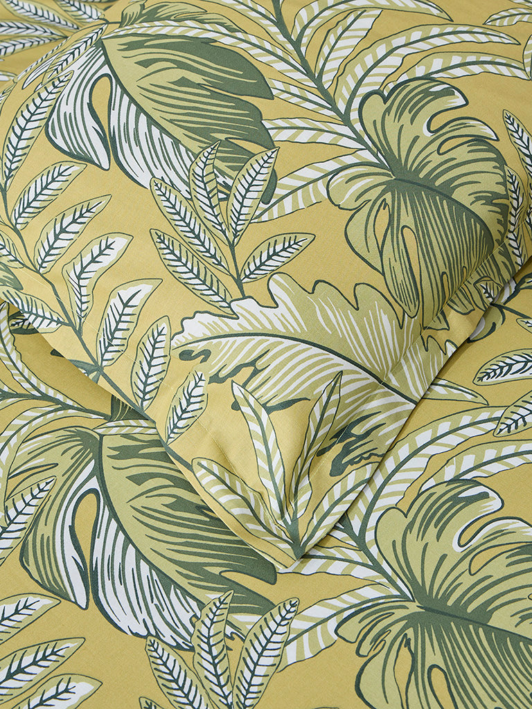 Westside Home Yellow Printed Queen Bed Fitted Sheet and Pillowcase Set
